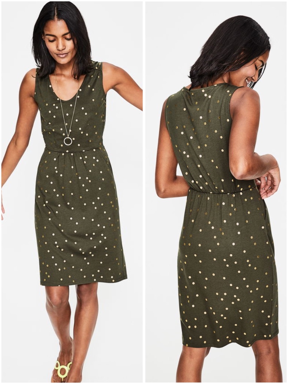 BODEN | Olive and Gold Melinda Jersey Dress | Size 4